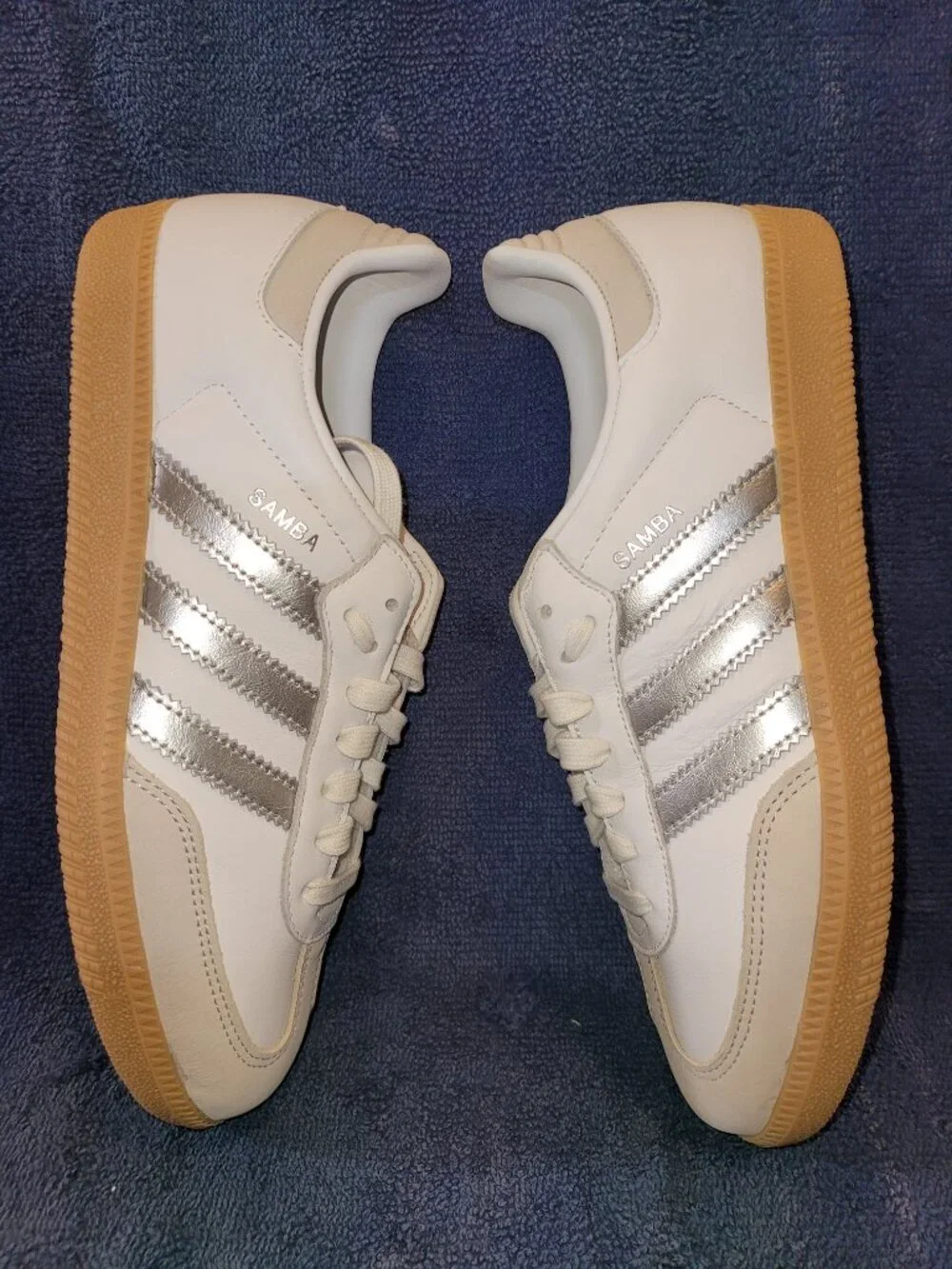 Adidas Samba🚺Women's Size 9 OG White Silver Metallic Grey Tan Sneakers JI2725 - Picture 9 of 16